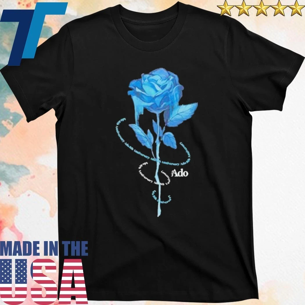 Ado×9090 Blue Rose Shirts Ado x 9090 Short Sleeve Shirt Blue Rose Embroidery Unisex L